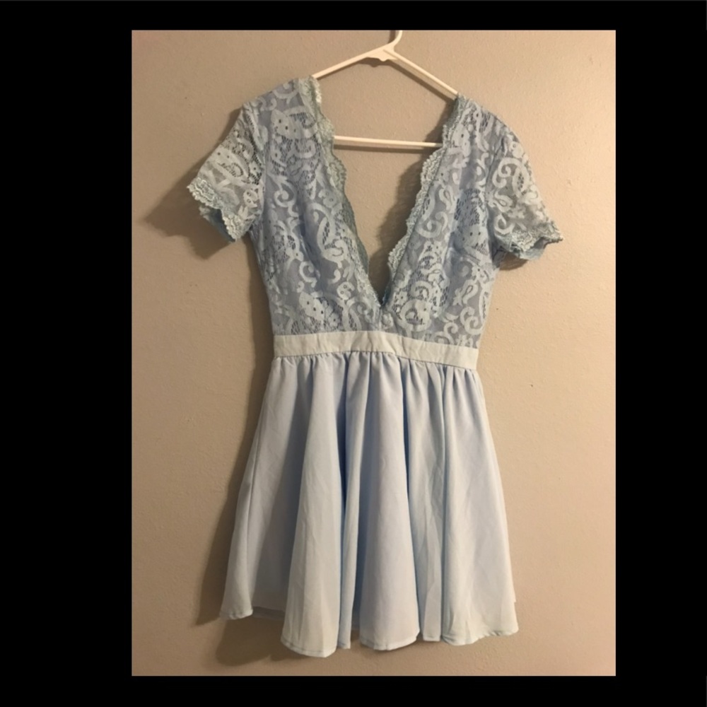 Missguided Lace Skater Dress, Blue- US 6